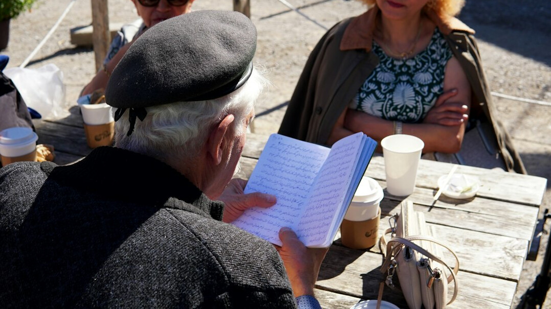 elderly person telling story
